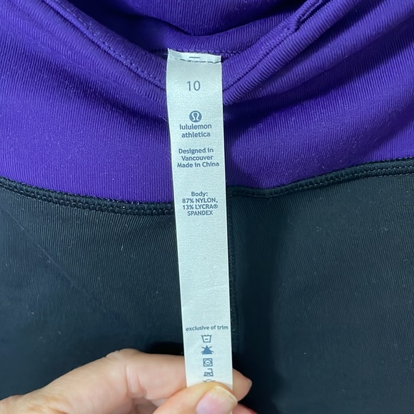New Lululemon dance yoga black pants w ruching, purple waist band pockets 10 - Picture 7 of 10